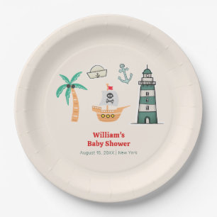 Ahoy Boy Nautical Lighthouse Sailboat Baby Shower Paper Plate