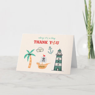 Ahoy Boy Nautical Lighthouse Sailboat Baby Shower Thank You Card