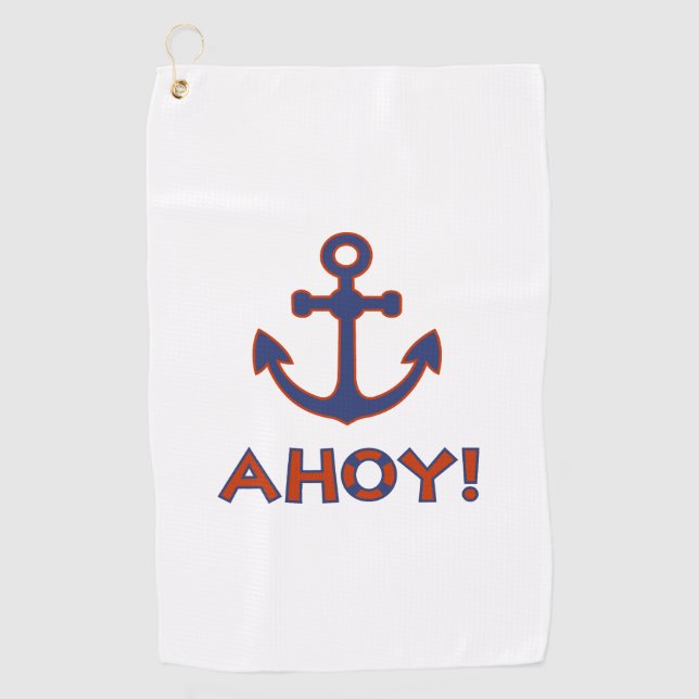 AHOY! Buoy + Anchor Design Red+Blue Golf Towel (Front)