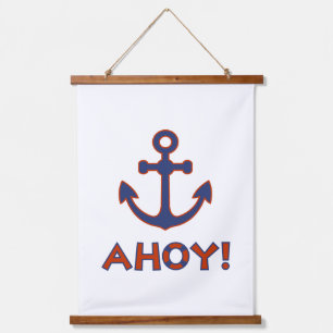 AHOY! Buoy + Anchor Design Red+Blue Hanging Tapestry