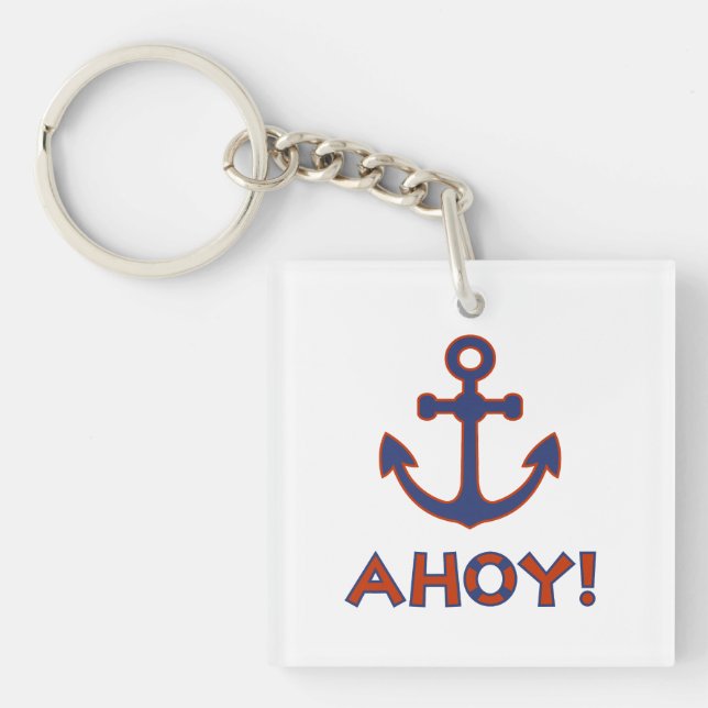 AHOY! Buoy + Anchor Design Red+Blue Key Ring (Front)