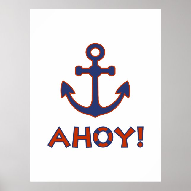 AHOY! Buoy + Anchor Design Red+Blue Poster (Front)