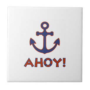 AHOY! Buoy + Anchor Design Red+Blue Tile