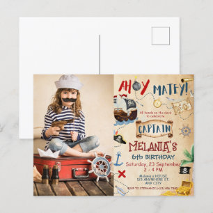 Ahoy Captain Treasure Pirate kids Birthday Party Postcard