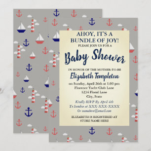 Ahoy Cute Nautical Baby Shower Invitation