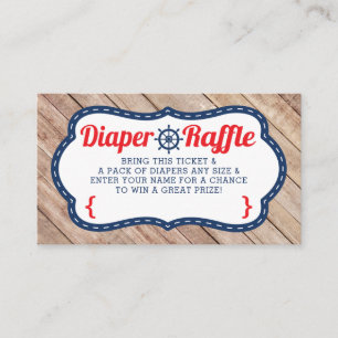 Ahoy Diaper Raffle Ticket, Nautical, Blue, Red Enclosure Card