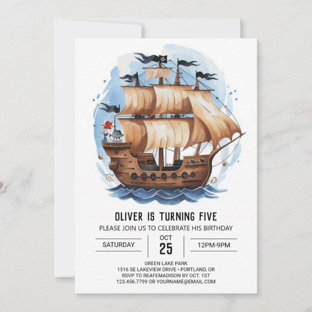 Ahoy Enchanted Waves Pirate Birthday Invitation (Front)