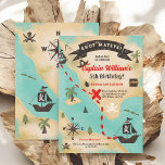 Ahoy Fun Pirate treasure Map kids 5th birthday Invitation<br><div class="desc">Ahoy, mateys! Get ready to set sail and celebrate with this adventurous pirate-themed birthday invitation! This vibrant and playful design features hand-illustrated elements including a treasure map, pirate ship, compass, red treasure map cross and palm trees. Perfect for little adventurers, this invitation can be easily personalised with your child's name...</div>
