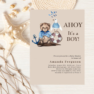 Ahoy it is a boy teddy sailor beige Baby Shower Invitation