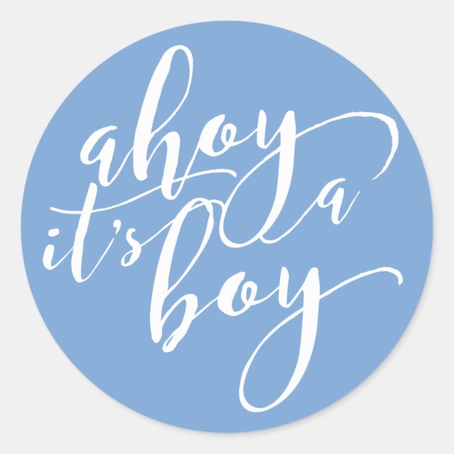Ahoy It’s a Boy Blue Baby Shower Announcement Classic Round Sticker (Front)