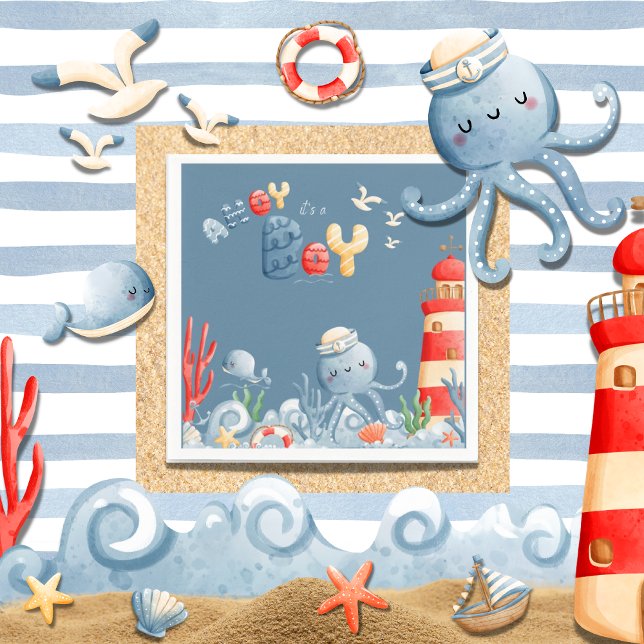 Ahoy It’s a Boy Blue Nautical Baby Shower Napkin (Creator Uploaded)