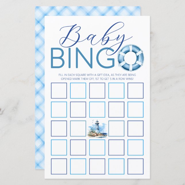 Ahoy It’s a Boy Nautical Baby Shower Bingo Game  (Front/Back)