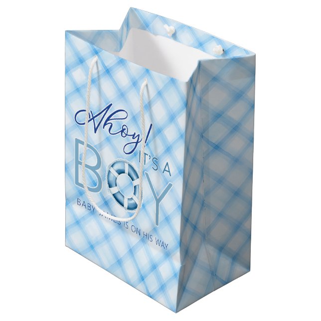 Ahoy It’s a Boy Nautical Baby Shower Gift Bag  (Front Angled)