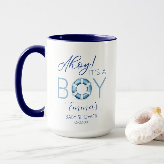 Ahoy It’s a Boy Nautical Baby Shower Mug for Guest (With Donut)