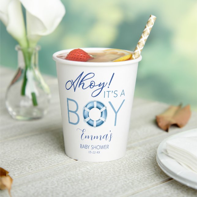 Ahoy It’s a Boy Nautical Baby Shower Paper Cups (Insitu)