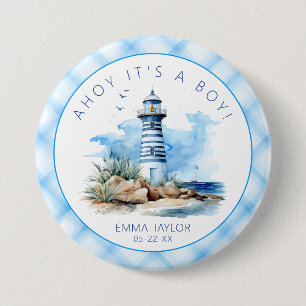 Ahoy It’s a Boy Nautical Lighthouse Baby Shower  7.5 Cm Round Badge