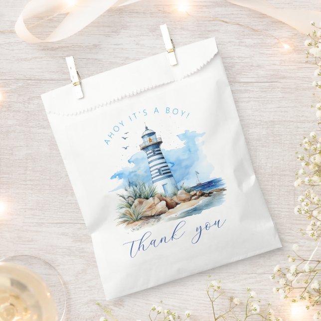 Ahoy It’s a Boy Nautical Lighthouse Baby Shower  Favour Bags (Clipped)