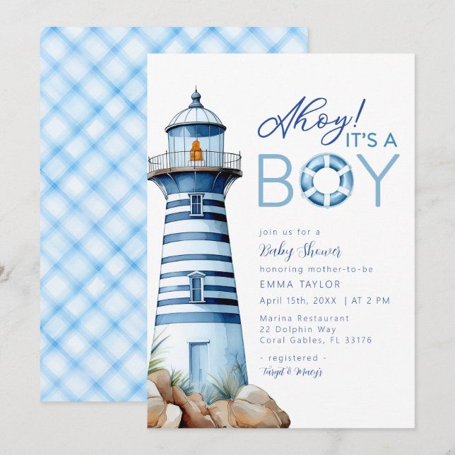 Ahoy It’s a Boy Nautical Lighthouse Baby Shower  Invitation (Front/Back)