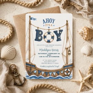 Ahoy It’s a Boy Nautical Sailboat Baby Shower Invitation