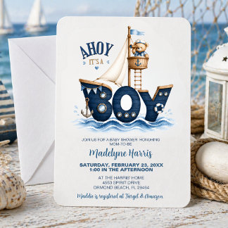 Ahoy It’s a Boy Nautical Sailboat Bear Shower Invitation