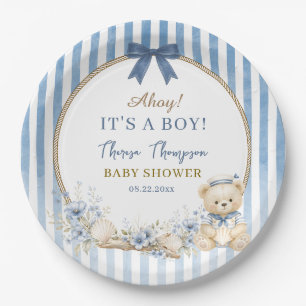 Ahoy It’s a Boy Nautical Teddy Bear Baby Shower Paper Plate
