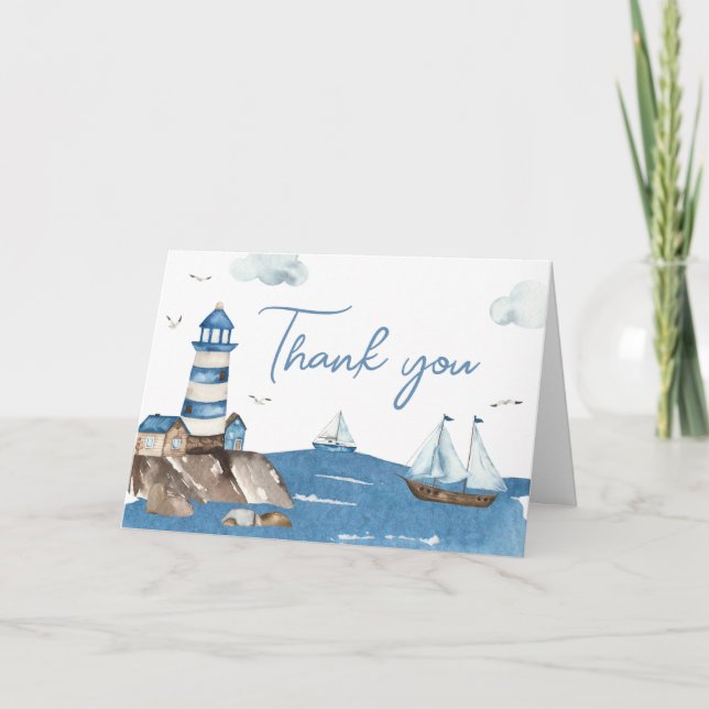 Ahoy It’s A Boy Nautical  Thank You Card (Front)