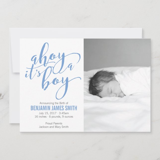 Ahoy It’s a Boy Nautical Theme Birth Announcement (Front)