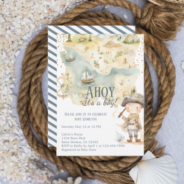 Ahoy It’s A Boy Pirate Adventure Baby Shower Invitation (Creator Uploaded)