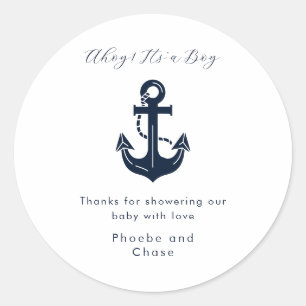 Ahoy It’s a Boy Thank You Custom Names Classic Round Sticker
