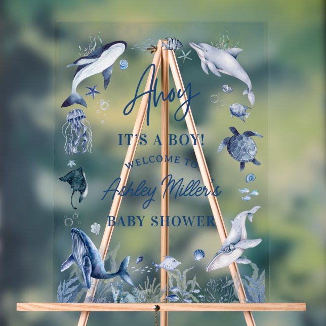 Ahoy! It’s a Boy, Under the Sea Boy Baby Shower Acrylic Sign (Neutral)