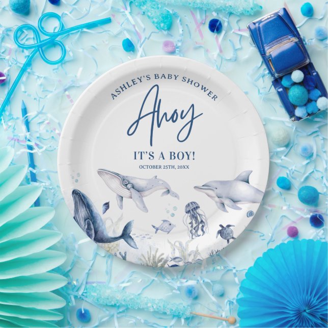 Ahoy! It’s a Boy, Under the Sea Boy Baby Shower Paper Plate (Party)