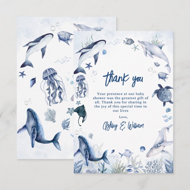Ahoy! It’s a Boy, Under the Sea Boy Baby Shower Thank You Card (Front/Back)