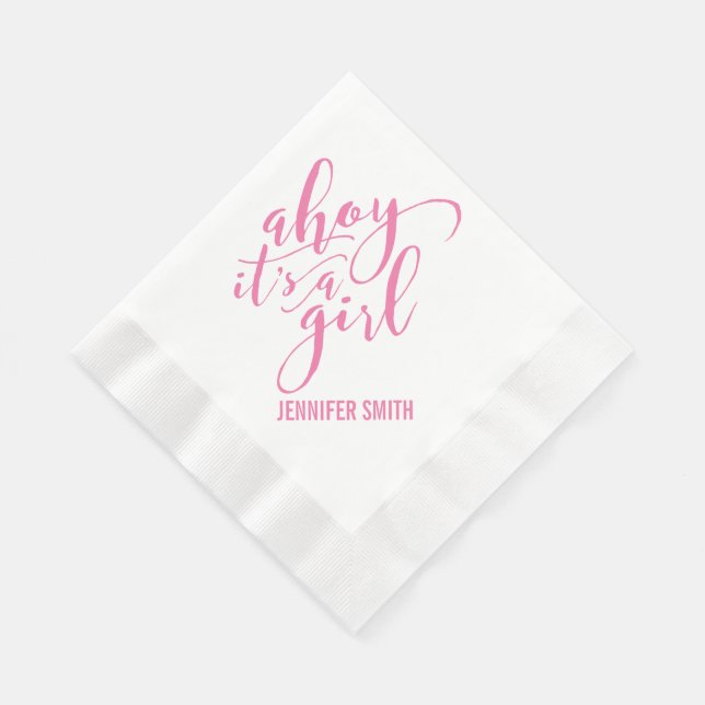 Ahoy It’s A Girl Nautical Baby Shower Sip and See Napkin (Corner)