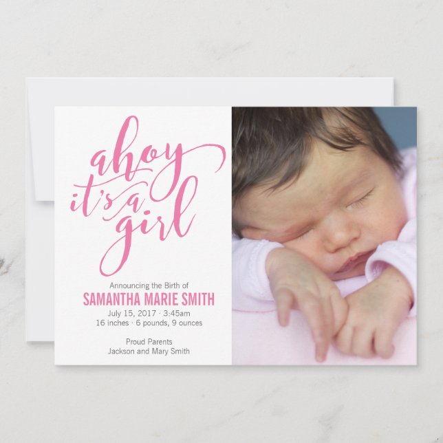 Ahoy It’s a Girl Nautical Theme Birth Announcement (Front)