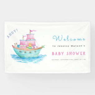 Ahoy It's A Baby Ship Animals Sailboat Baby Shower Banner
