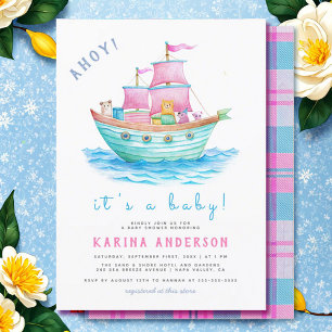 Ahoy It's A Baby Ship Animals Sailboat Baby Shower Invitation