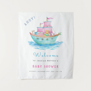 Ahoy It's A Baby Ship Animals Sailboat Baby Shower Tapestry