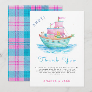 Ahoy It's A Baby Ship Animals Sailboat Baby Shower Thank You Card