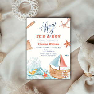 Ahoy It's A Boy Adventure Sailboat Baby Shower  Invitation