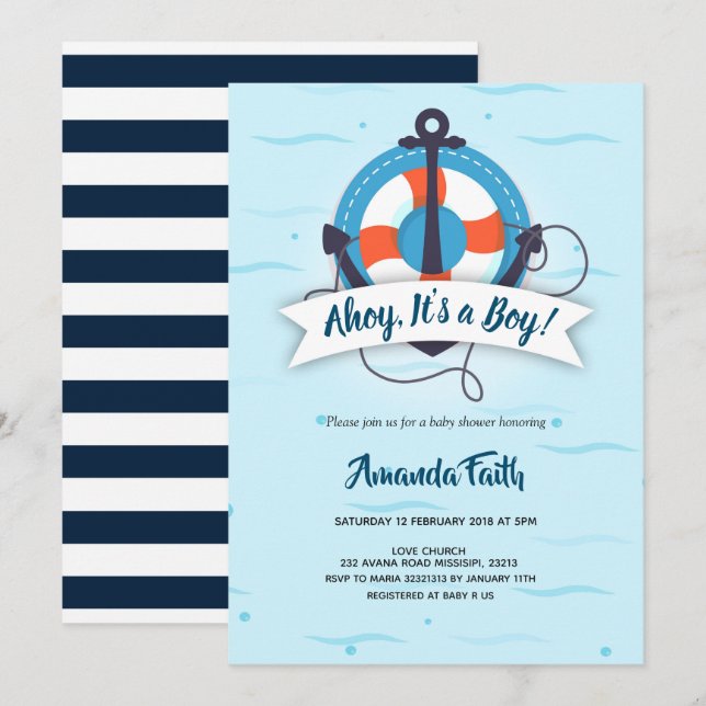 Ahoy it's a boy anchor nautical Baby Shower Invitation (Front/Back)