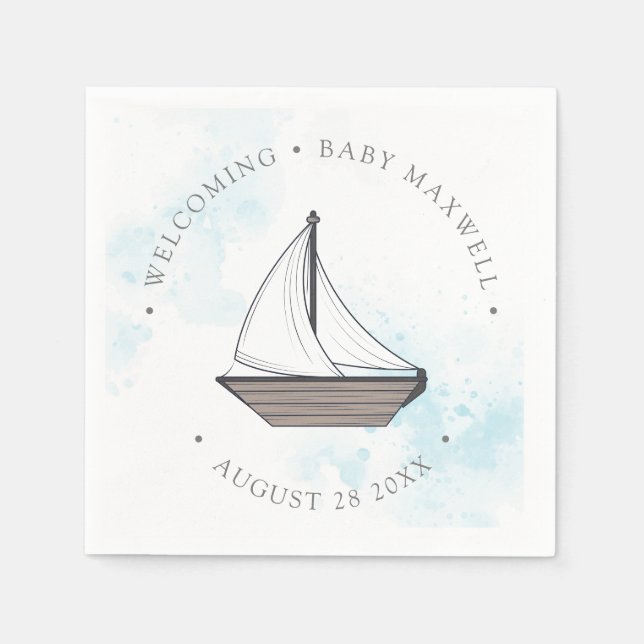 Ahoy! It's a Boy! Baby Sailboat Baby  Napkin (Front)