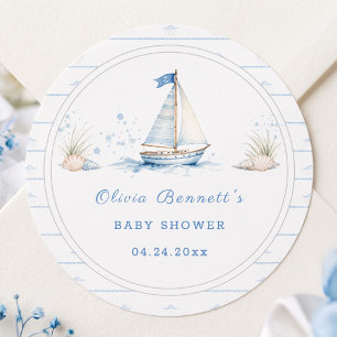 Ahoy It's A Boy Baby Shower Blue Sailboat Classic Round Sticker