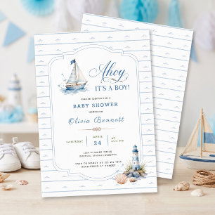 Ahoy It's A Boy Baby Shower Blue Sailboat Invitation