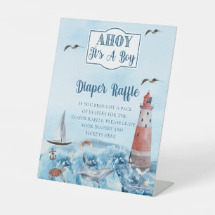 Ahoy It's A Boy Baby Shower Diaper Raffle  Pedestal Sign