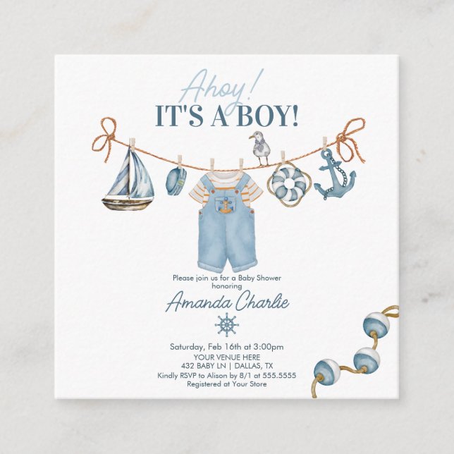 Ahoy It's a Boy Baby Shower Enclosure Card (Front)