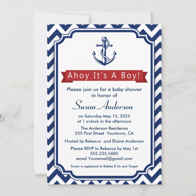 Ahoy! It's a Boy! Baby Shower Invitation (Front)