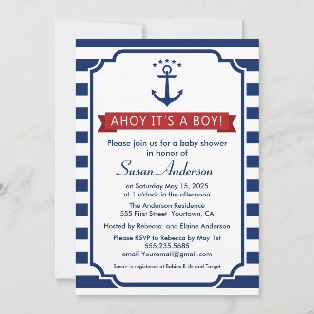 Ahoy! It's a Boy! Baby Shower Invitation (Front)