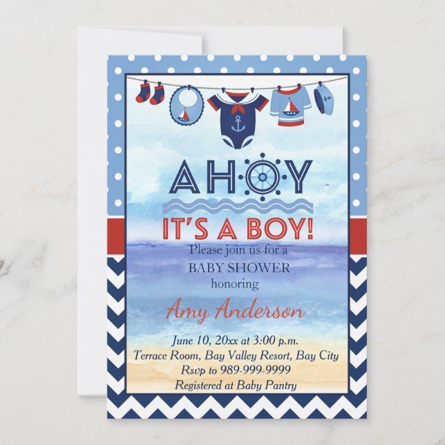 Ahoy It's A Boy Baby Shower Invitation (Front)
