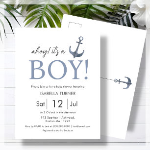 Ahoy! It's a Boy Baby Shower Invitation Postcard
