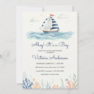 Ahoy It's a Boy Baby Shower Invitation | Watercolo